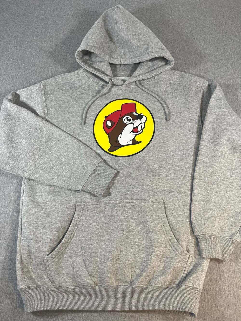 Buc-ee's Classic Beaver Logo Grey Pullover Hoodie Size M